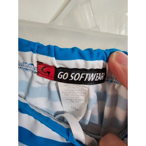 GO SOFTWEAR Striped Swim Briefs Large Blue White Preppy Classic Vacation Coastal - Picture 4 of 4
